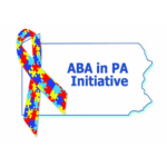 Outline of Pennsylvania with a ribbon of interlocking puzzle pieces and the text “ABA in PA Initiative” in blue letters, highlighting ABA therapy near Philadelphia PA.