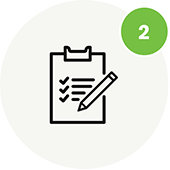 Icon of a clipboard with a checklist and pencil, indicating task completion. A green circle with the number 2 is in the upper right corner, representing step two in ABA therapy near Philadelphia PA.