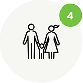 Simple black line drawing of two adults and one child holding hands, representing a family, inside a light circle. A green circle with the number 4 is in the upper right corner, ideal for ABA therapy near Philadelphia PA materials.