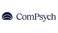 The image shows the ComPsych logo, featuring a blue semicircular design on the left and the word "ComPsych" in dark blue text on the right.